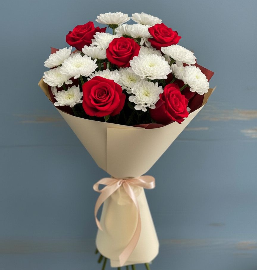 Букет цветов из: Розы и Хризантемы в ЗЯБ Набережные Челны