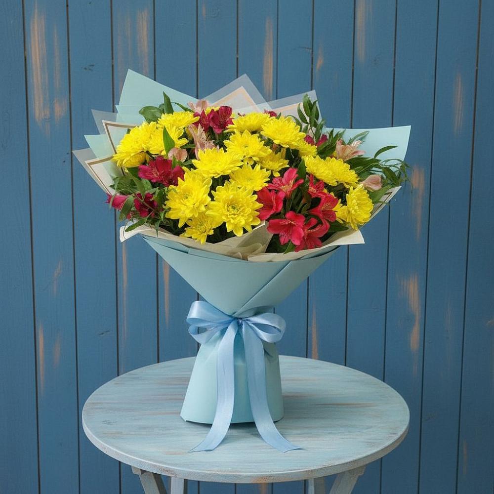 Букет цветов из: Альстромерии и Хризантемы в ЗЯБ Набережные Челны
