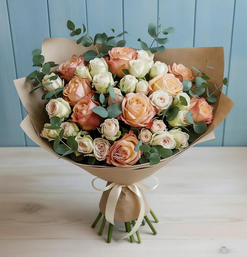 Букет цветов из: Альстромерии и Розы в ЗЯБ Набережные Челны