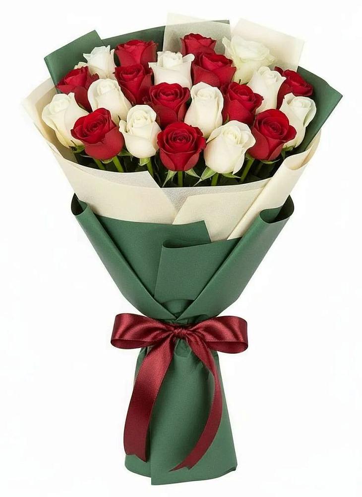 Букет Микс из красных и белых роз в ЗЯБ Набережные Челны