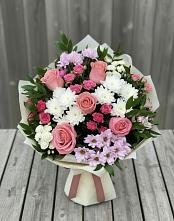 Букет цветов из:  Альстромерии, Гвоздики, Розы и Хризантемы в ЗЯБ Набережные Челны