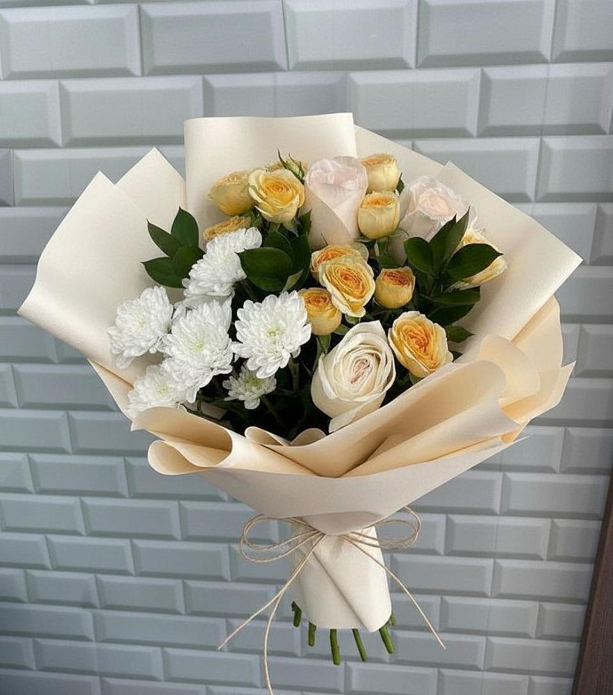 Букет цветов из: Розы и Хризантемы в ЗЯБ Набережные Челны