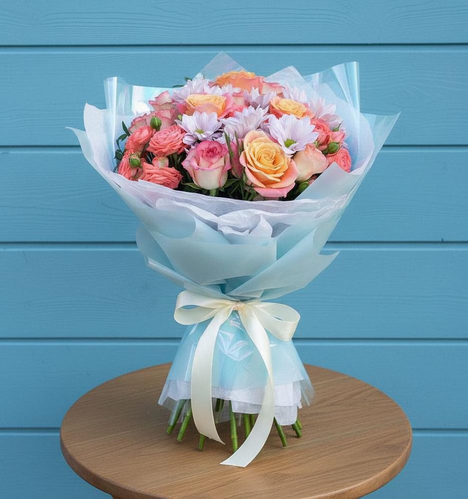 Букет цветов из: Хризантемы и Розы в ЗЯБ Набережные Челны