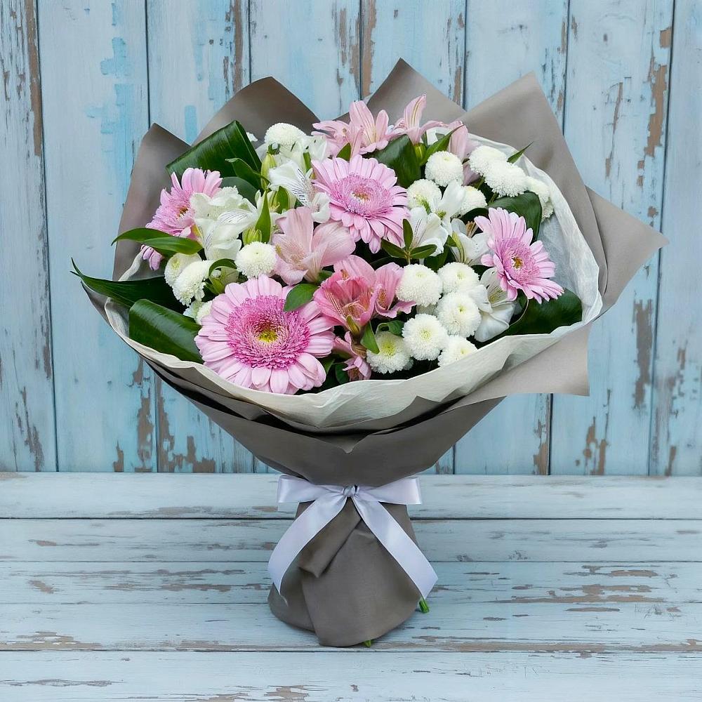 Букет цветов из: Герберы, Альстромерии и Хризантемы в ЗЯБ Набережные Челны